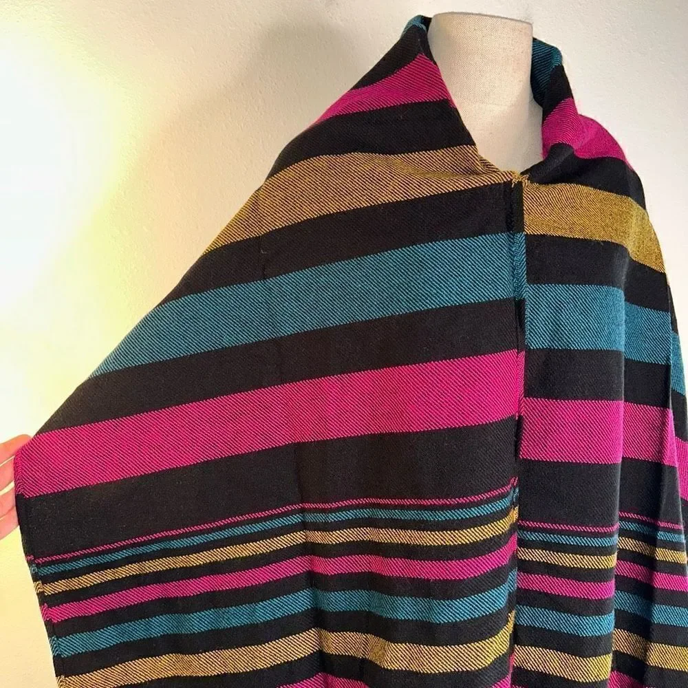 Womens Colorful Woven Striped Sweater Cape‎ Cardigan Fringe Trim Acrylic Boho